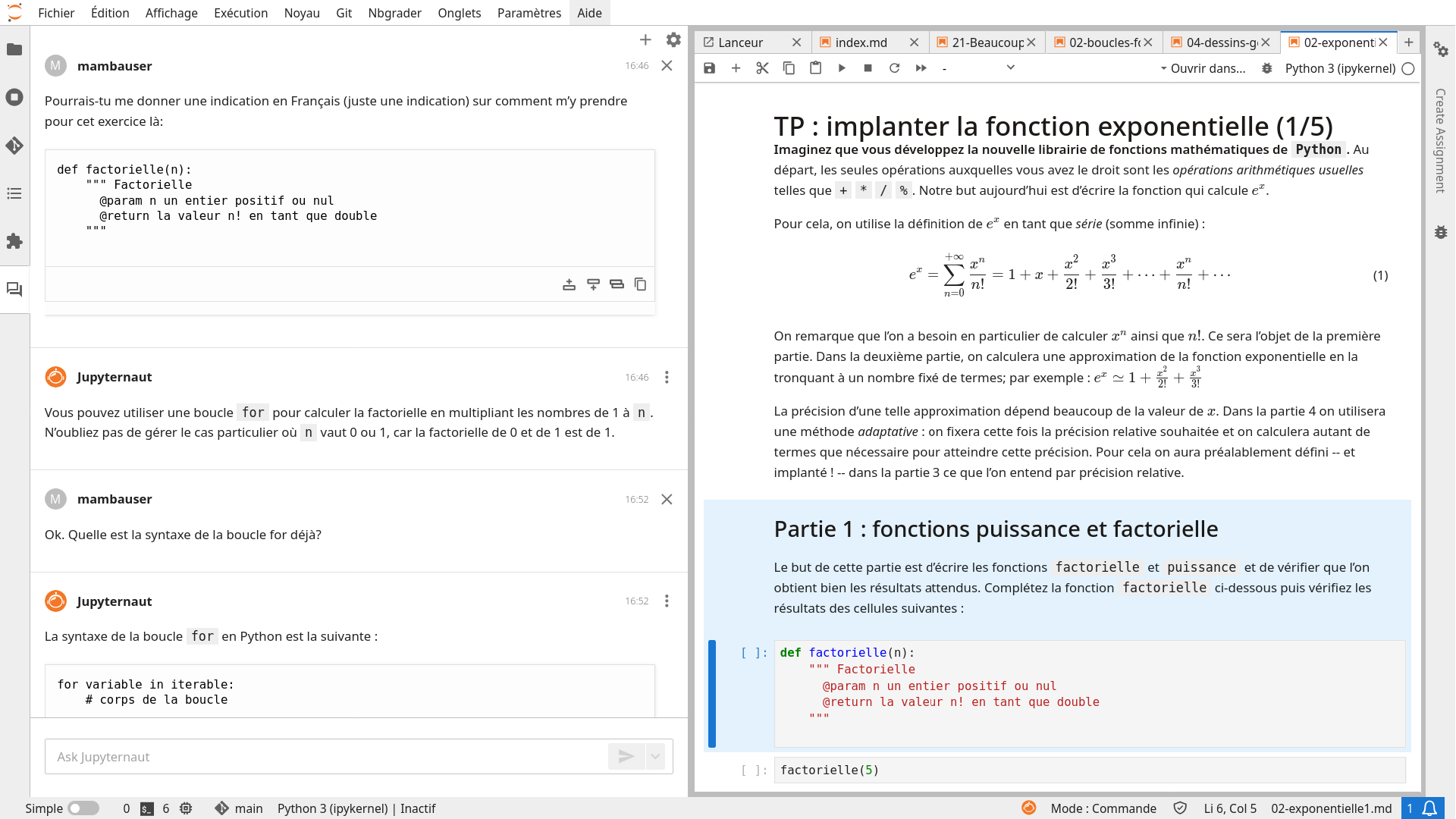 working on the previous worksheet in Jupyter, with help from AI
